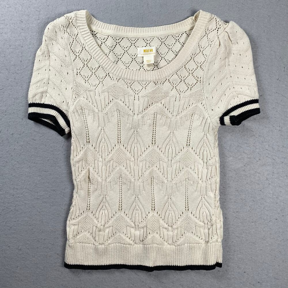 Maeve Pointelle Sweater Women Small Knit Short Sleeve Anthropologie Boho